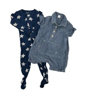 Baby Boys 12-18 Months GAP Denim Romper & Member's Mark Star‎ Sleep Play